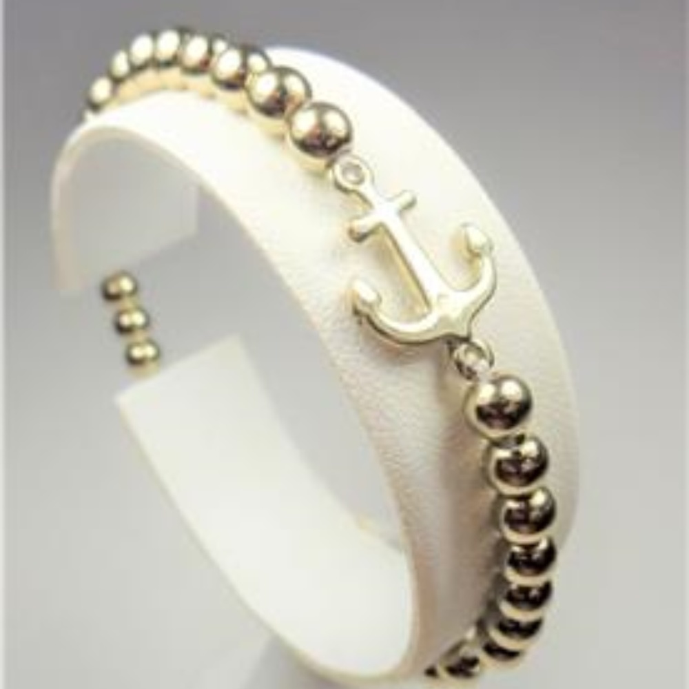 NAUTICAL GOLD BEAD ANCHOR BOAT SAILING BRACELET